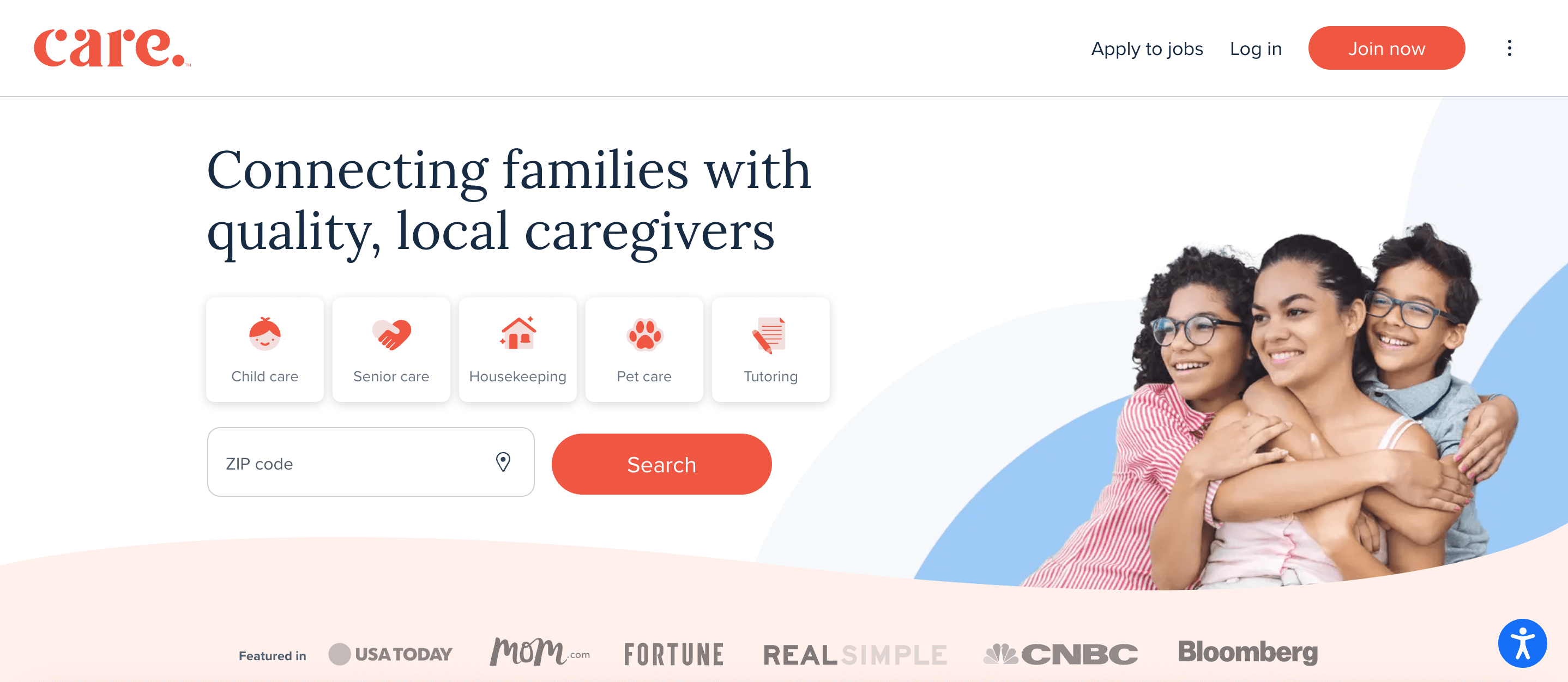 screen shot of care.com homepage