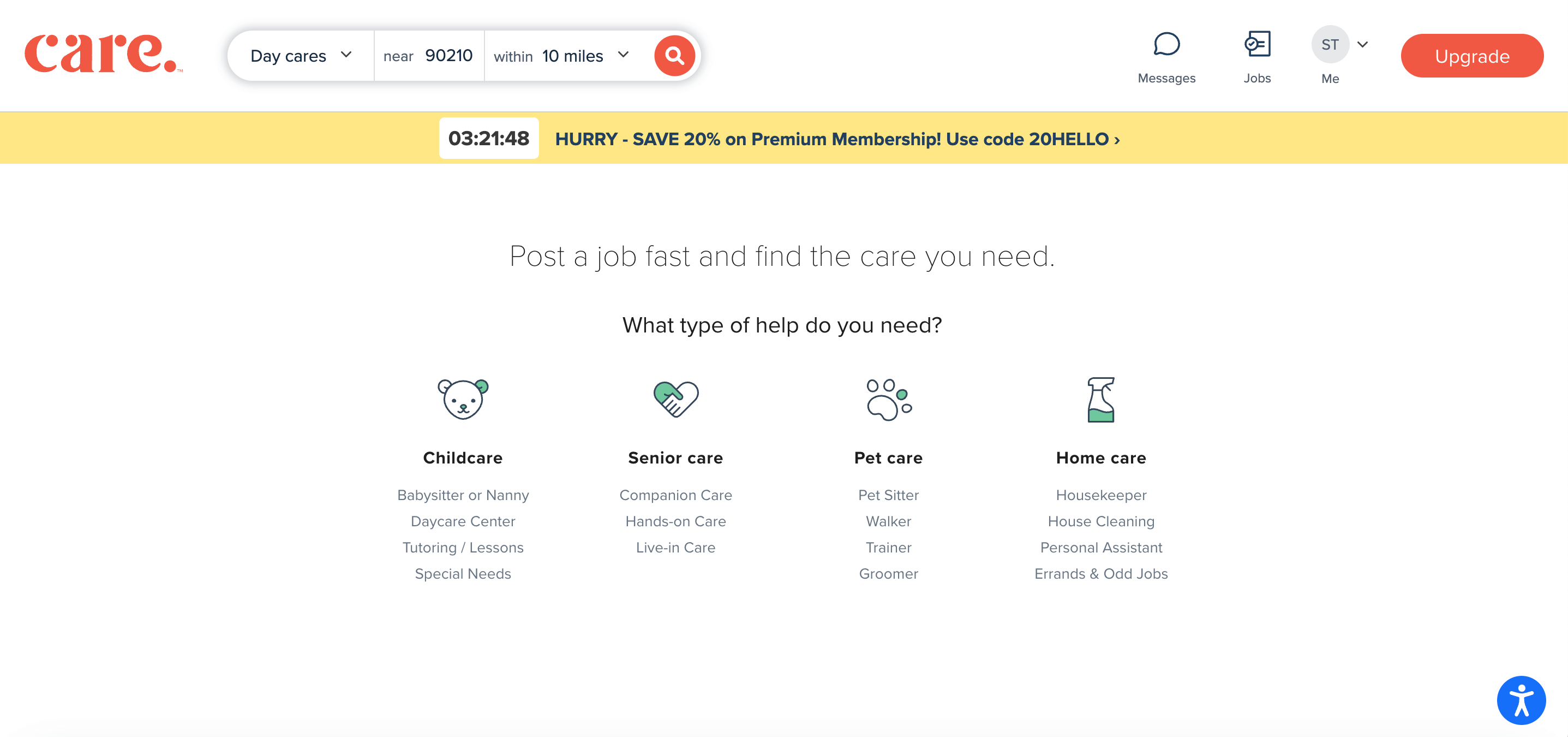 Screenshot of Care.com job post process